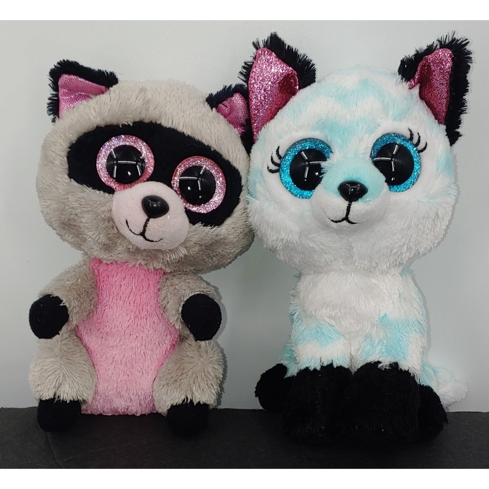 Lot Of 2 Ty Beanie Boos Rocco The Raccoon And Atlas The Fox Plush Stuffed Animal